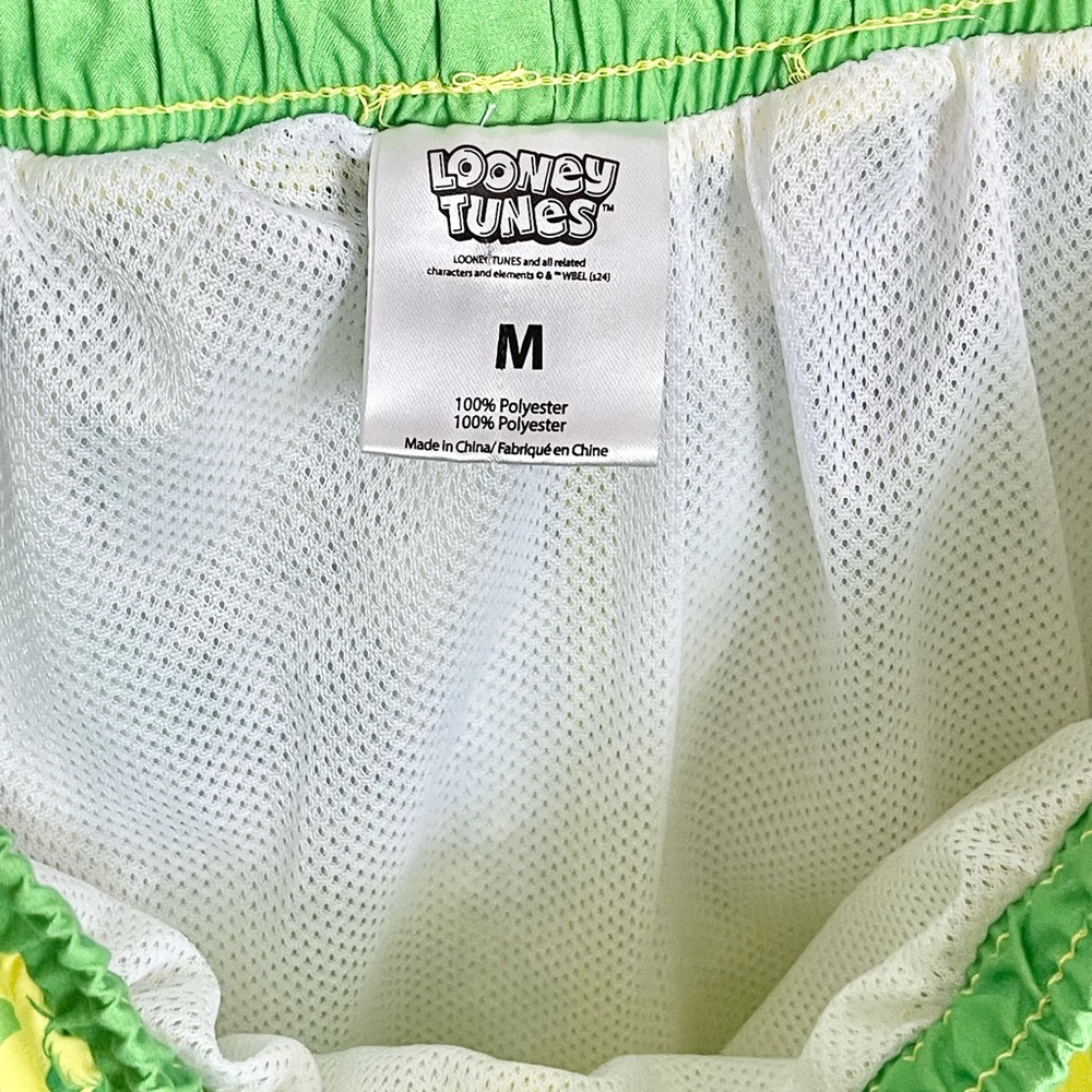 Looney Tunes Tiki Taz Bugs Daffy Graphic Yellow Green Swim Trunks Men’s Medium - Picture 12 of 12